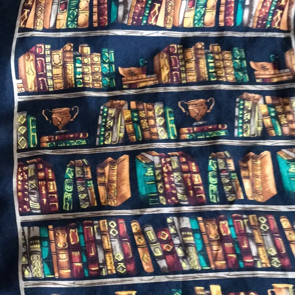 Long Navy‎ Scarf with Colorful Bookshelf Print